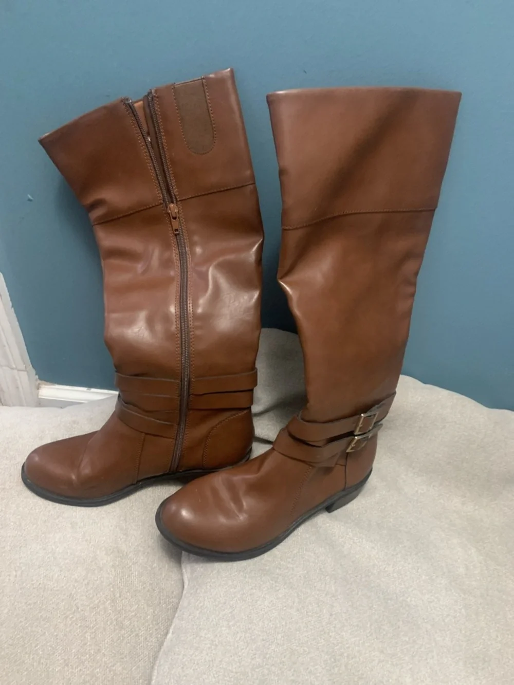 Arizona Jean Company Tall Brown At-the-Knee Buckle Boots